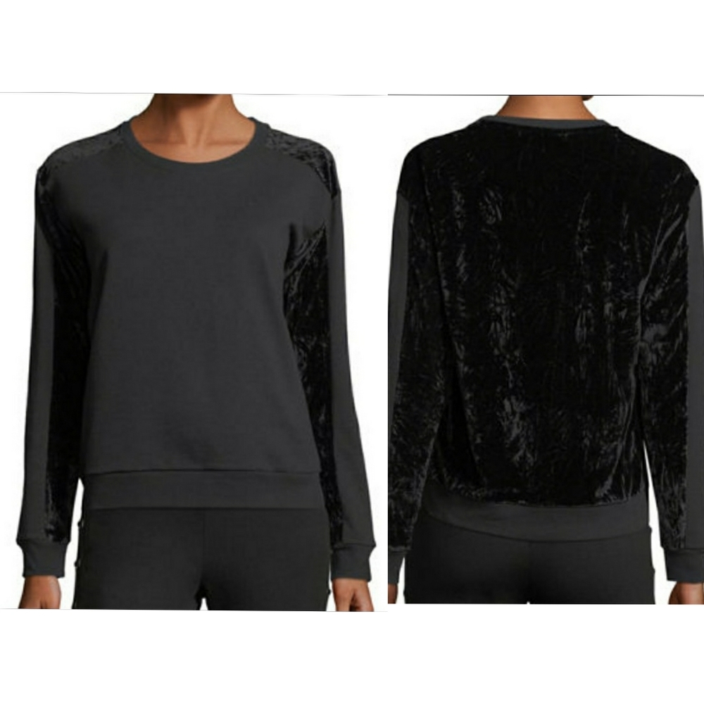 Free Generation Black Crushed Velvet Sweatshirt Size Medium Crewneck Sweater